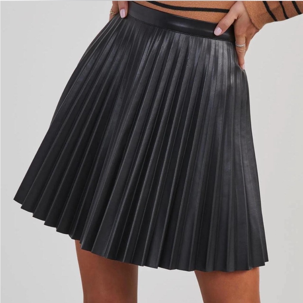 Vici Black Faux Leather Pleated Skirt